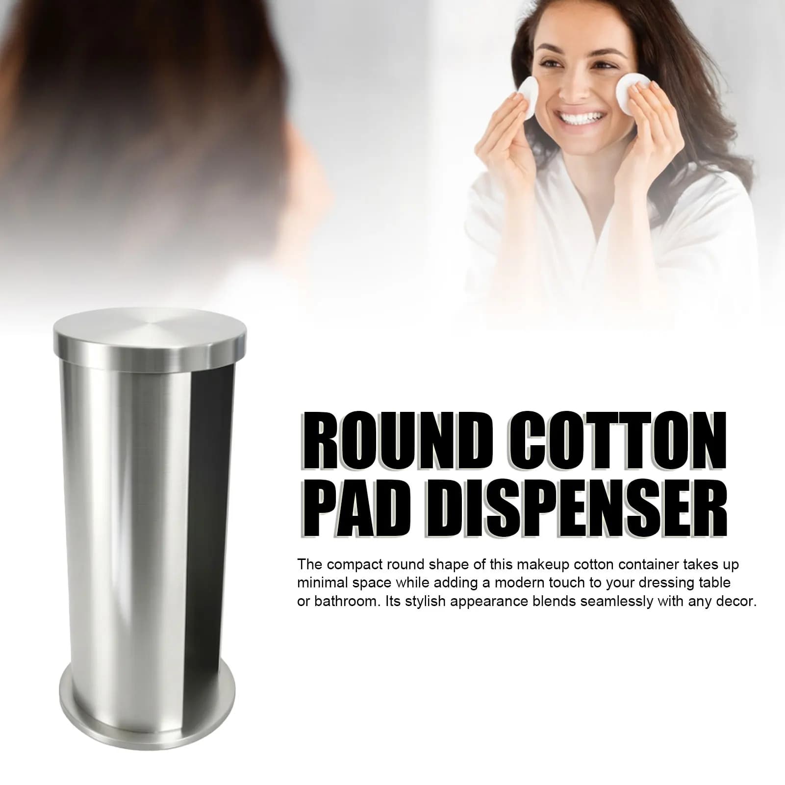 Dispenser Porta Dischetti di Cotone in Acciaio Inossidabile, Organizzatore Rotondo per Struccante, Contenitore per Cotone Cosmetico