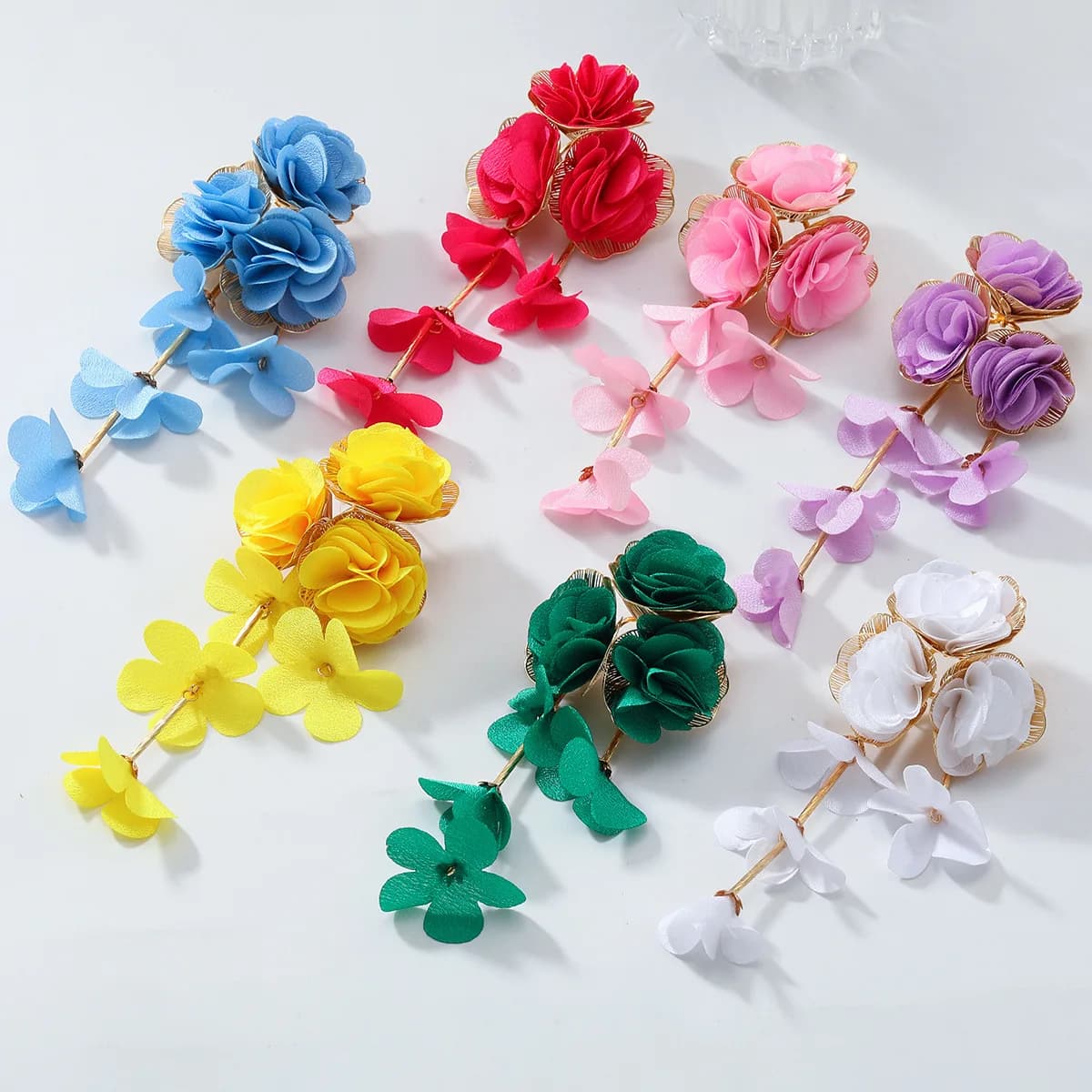 Orecchini floreali multistrato in chiffon, orecchini stile vacanza estiva al mare