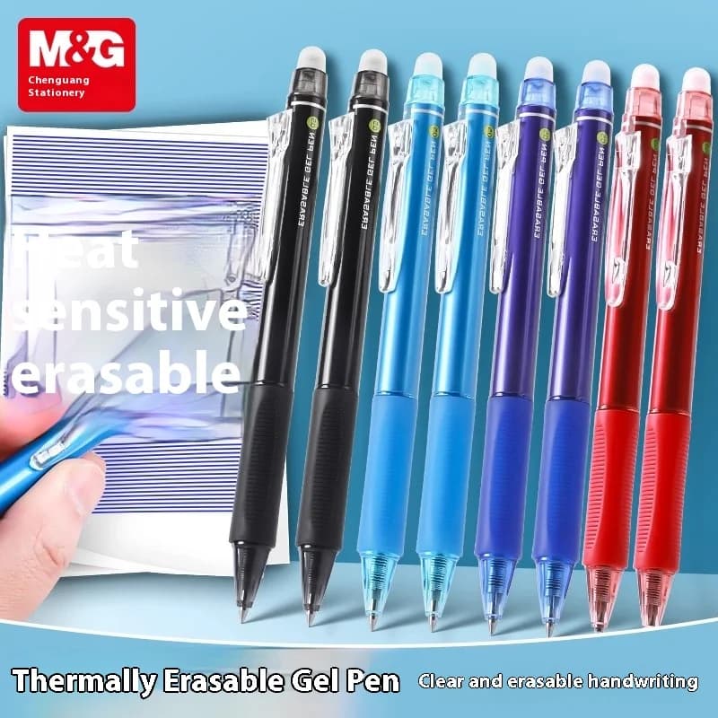 Penna gel M&G da 0,5 mm, penna termica cancellabile con inchiostro blu/nero, cartuccia d'inchiostro sostituibile, punta della penna con gomma. Adatto per studenti a