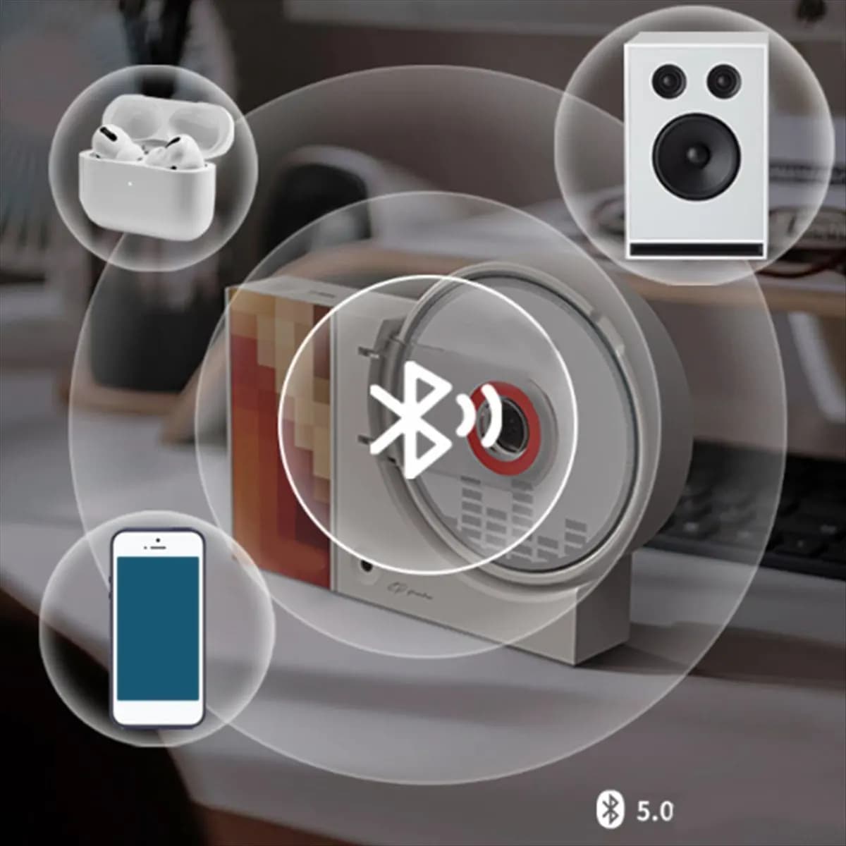 Wall Mounted CD Music Player Remote Control Home Audio Speaker USB Bluetooth-Compatible AUX Input CD Music Player Red