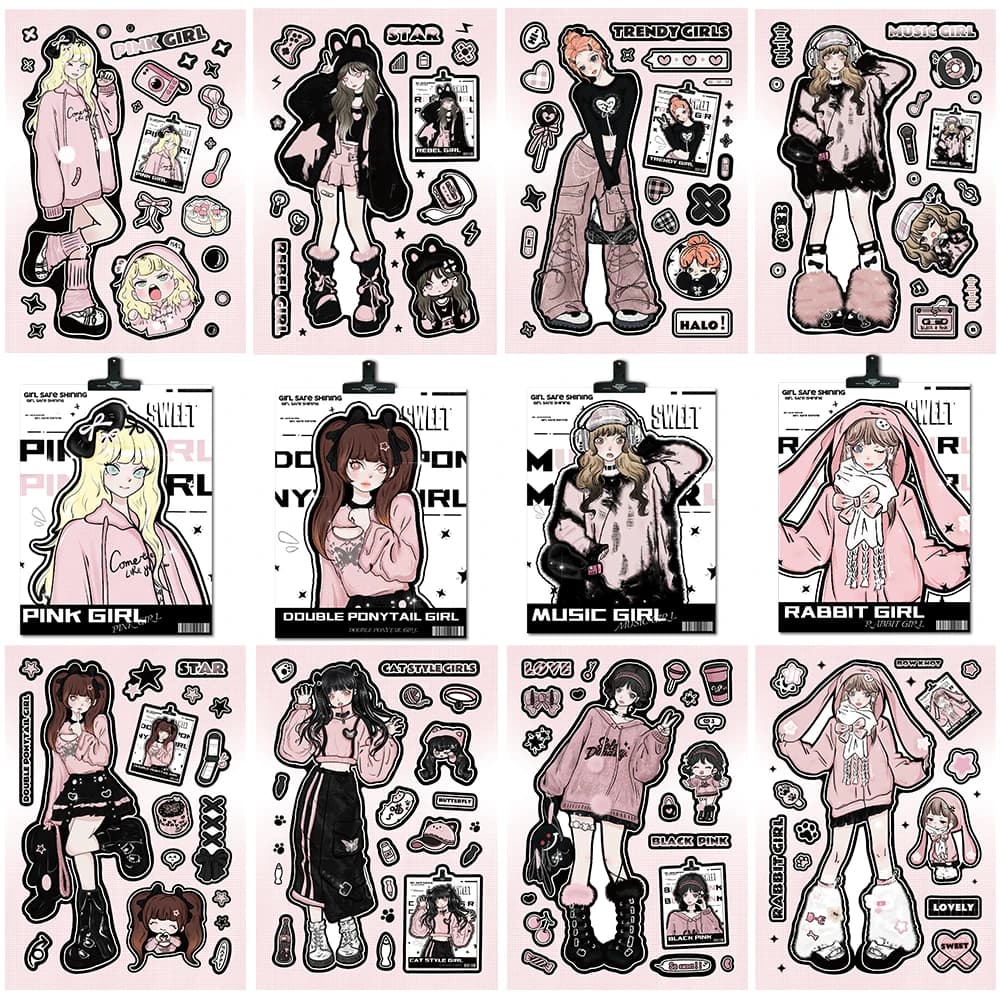 8 Pezzi Adesivi Graffiti Retrò per Scrapbook, Telefono, Moto, Laptop, Cancelleria, Stile Collage Digitale Circense, Estetica Nostalgica