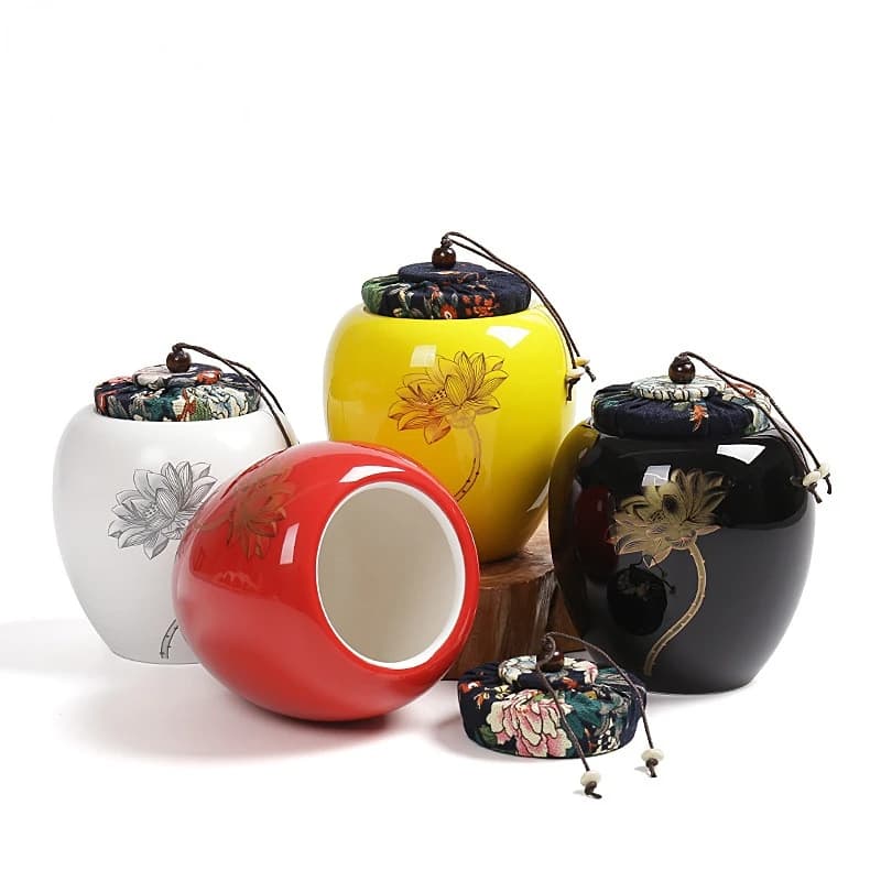 Leaf Ceramic Jar Cloth Sealed Tea Porcelain Moisture-proof Kitchen Grain Storage