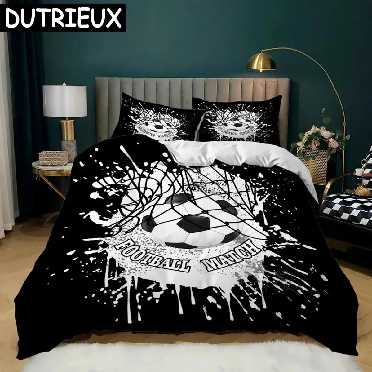 Set copripiumino da calcio Set biancheria da letto morbida per porta da calcio Poliestere Sport Tema competitivo Copripiumino matrimoniale king size