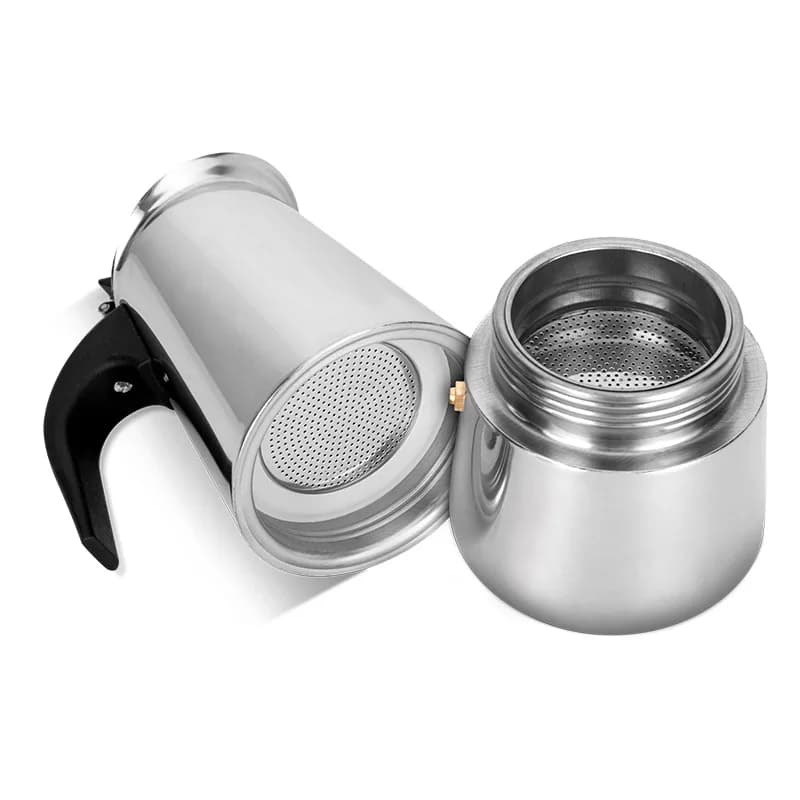 Caffettiera Moka a 2 Tazze in Acciaio Inox, Percolatore Portatile Classico per Caffè Italiano, Espresso e Latte (100ML)