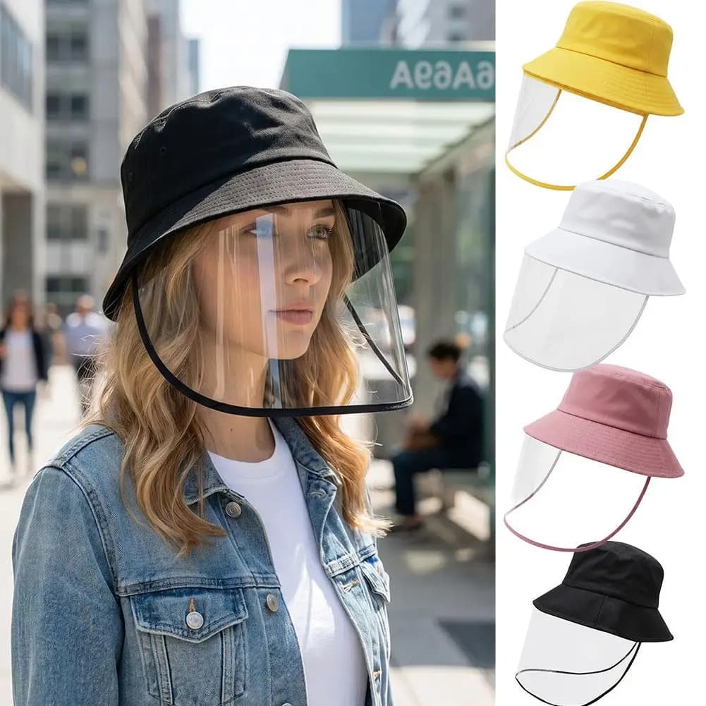 2026 Summer New Bucket Hat with Face Shield Sun Protection Dust-proof Windproof Cap for Men Women Foldable Outdoor Safety Hat