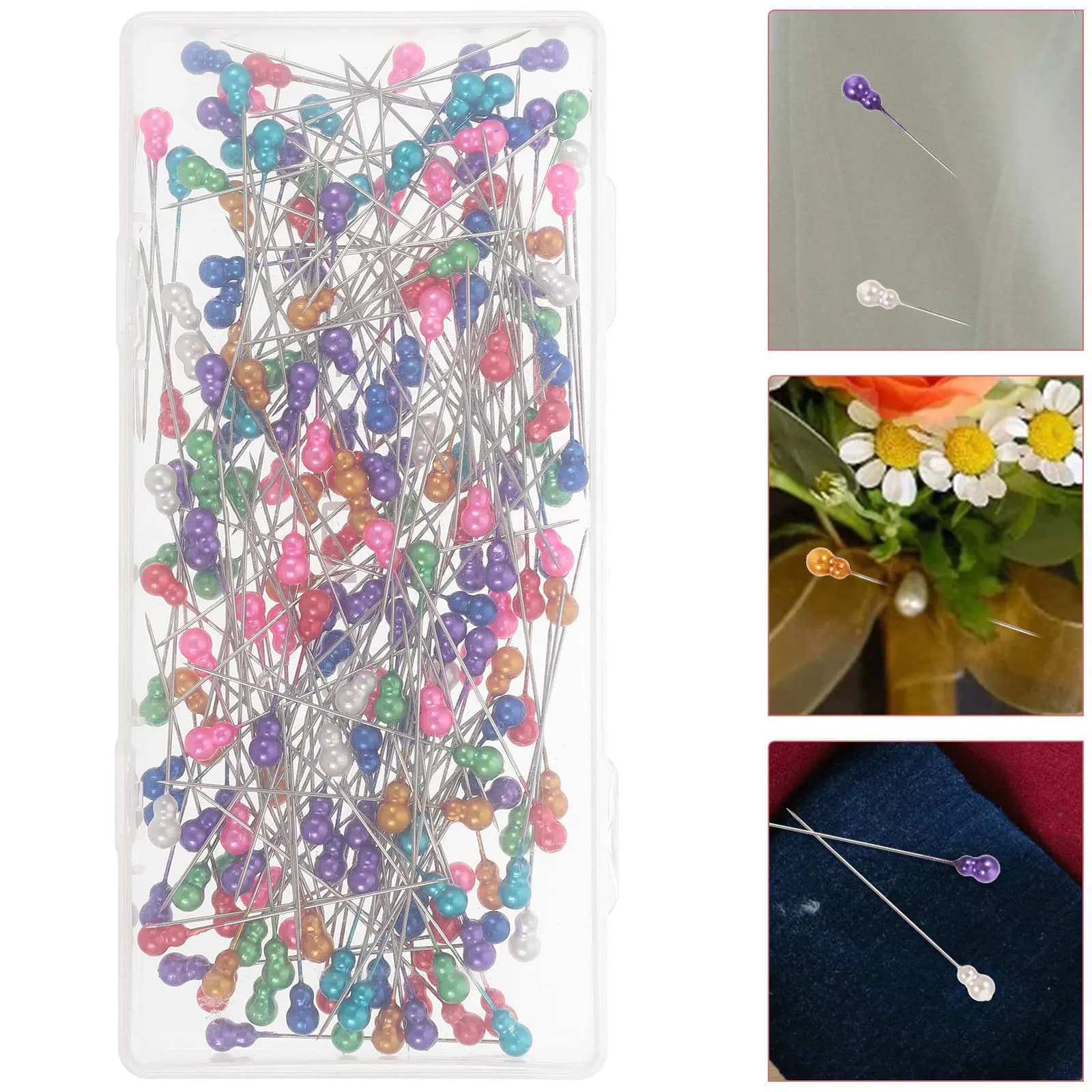 200 Pezzi Puntine con Testa Perlata e Punte Dure per Cucito, Tessuti, Quilting, Artigianato, Decorazioni Fai-da-Te, Kit di Puntine