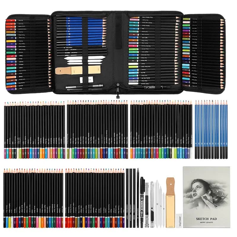 145Pcs Sketching Pencil Drawing Tool Set Oily Colored Pencils Professional Art Painting Supplies Beginner Sketching Brushes Set