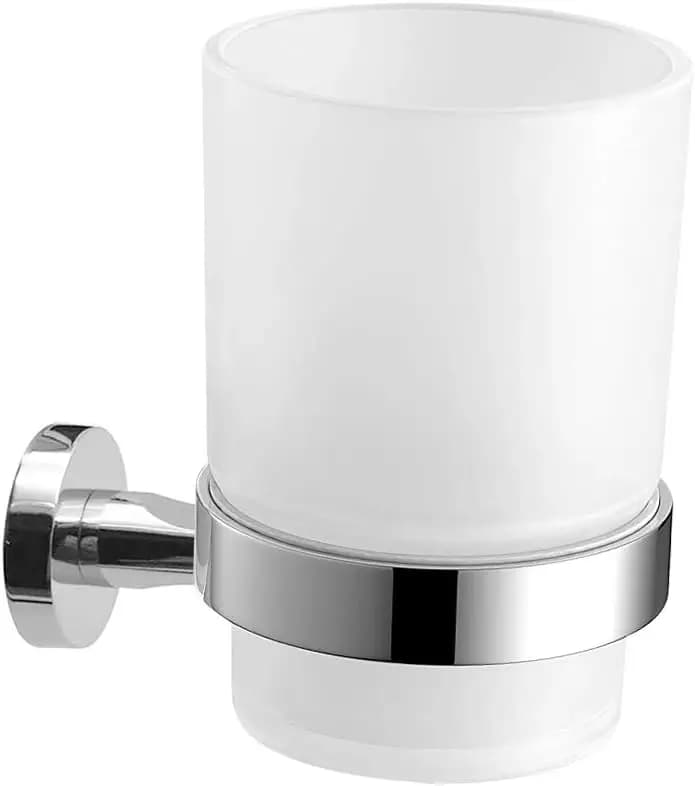 Portaspazzolino da parete con tazza in acciaio inossidabile e supporto cromato, design in metallo per l'organizzazione del bagno