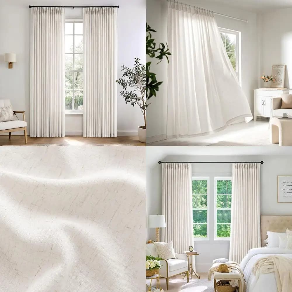 Transparent Curtains Folded Lengths 92 Inches with Rings and Clips, Natural Filtrant Curtains for Living Room Privacy, 2 Panels