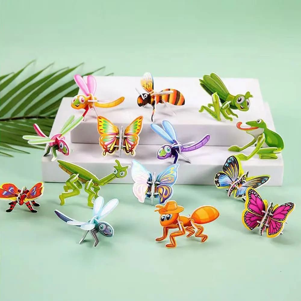 25 pezzi puzzle 3D blocchi giocattoli puzzle di carta per insetti 3D divertente carta di carta per bambini prima educazione