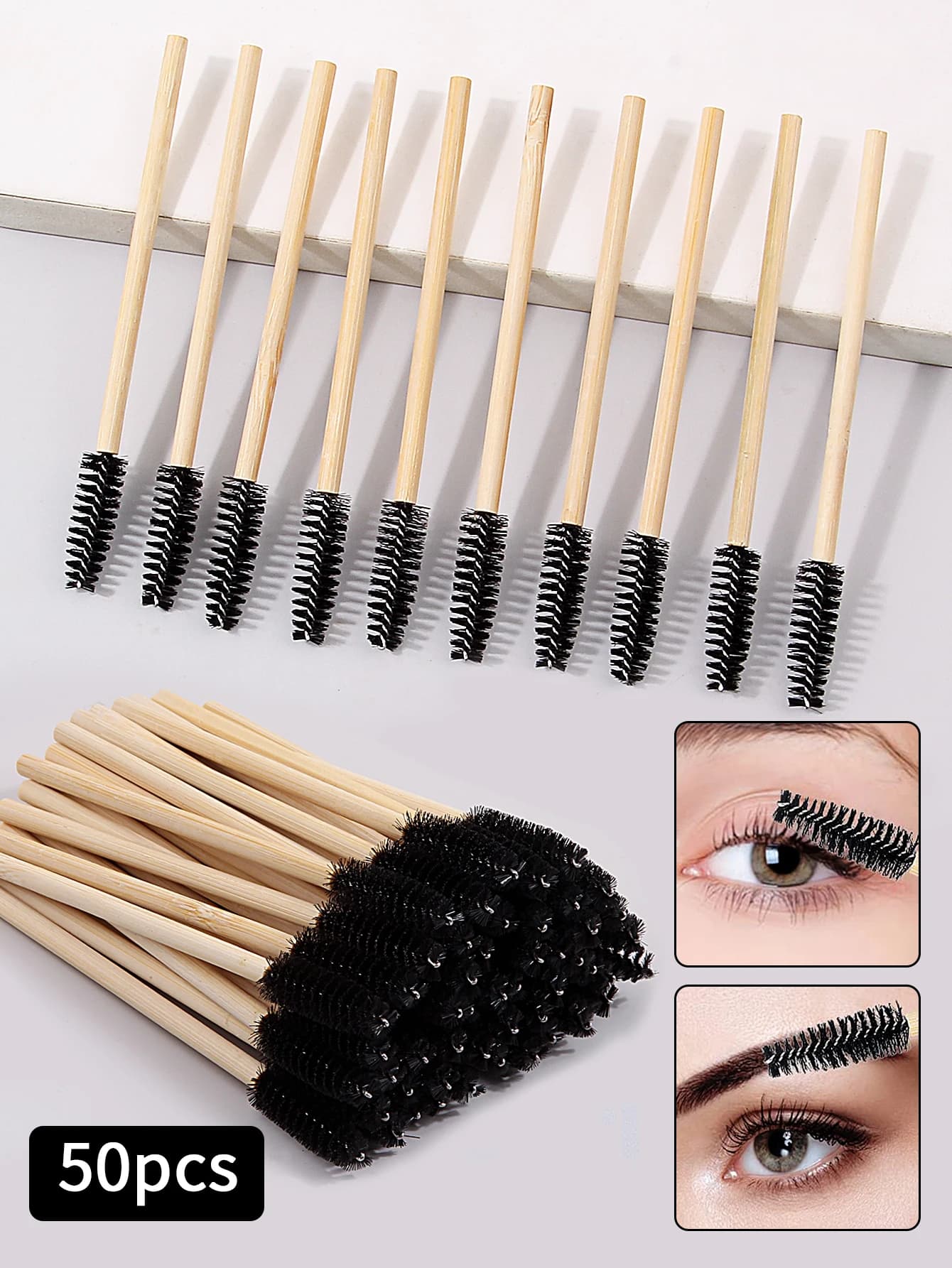 Eye Lash Curling Comb Makeup Tools 50Pcs Bamboo Handle Eyelash Brush Makeup Brush Eyelash Extension Mascara Wands Applicators