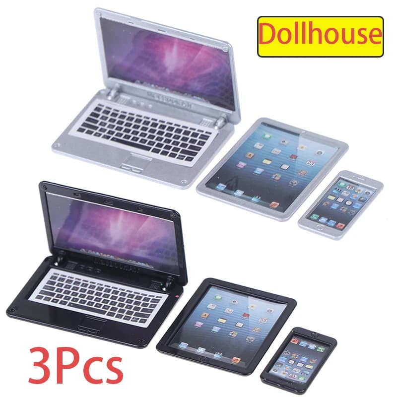 3 pcs/set 1:6 simulation home miniature doll phone portable tablet model doll home learning scene decoration toy