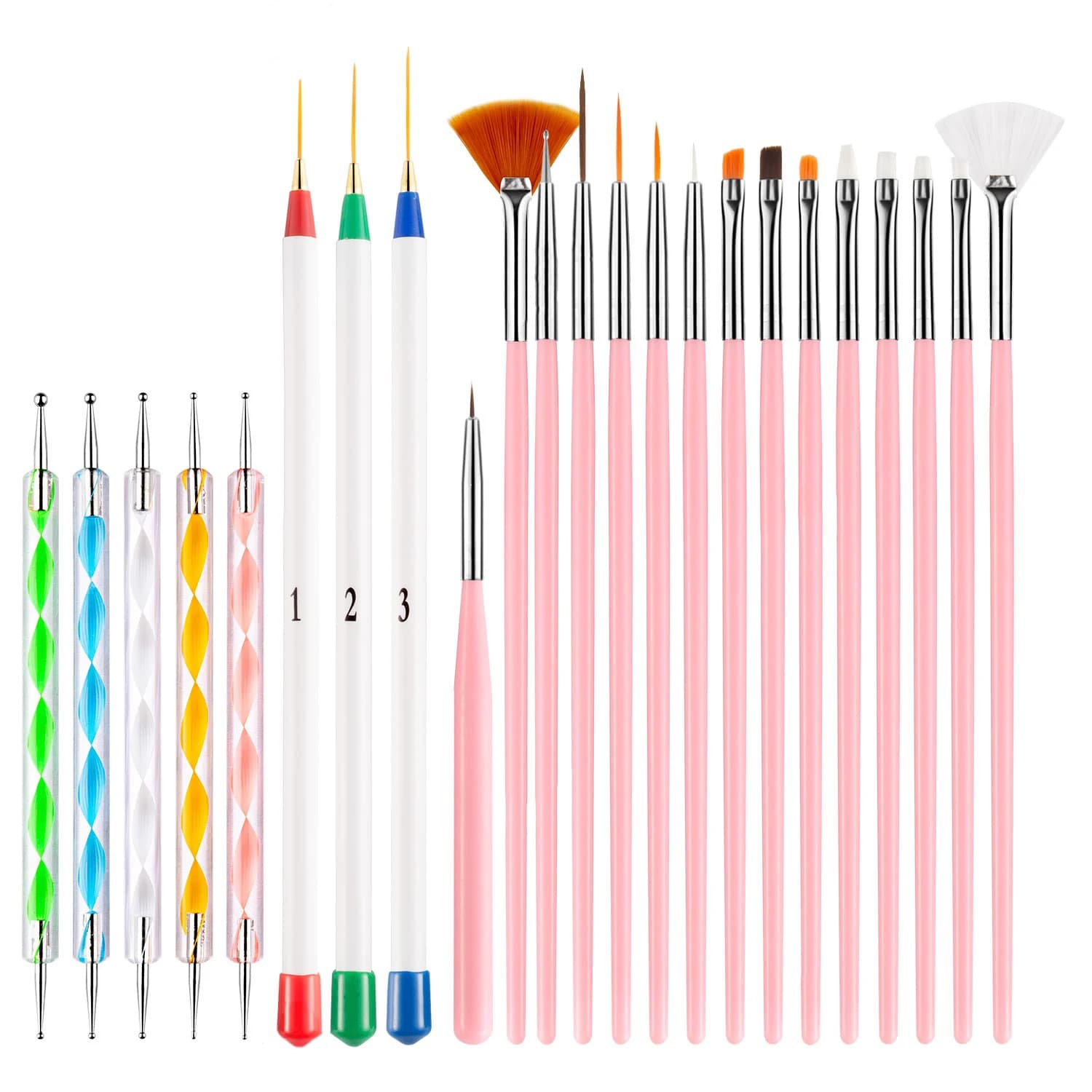 Kit di pennelli per nail art da 23 pezzi Liner che punteggia strumenti per dettagli fini per la progettazione di manicure e nail art fai-da-te per la pittura delle unghie con punte francesi