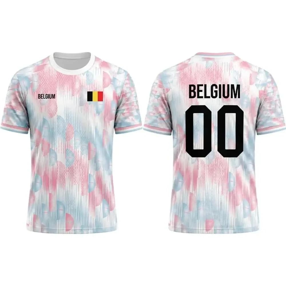 Belgium Flag Printed Football Shirt 2026, Men's Quick Drying Breathable Sports Shirt, Summer, Unisex, Casual