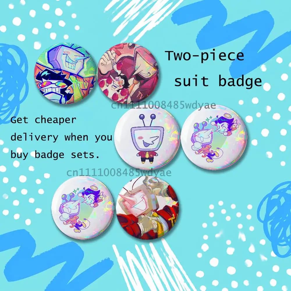 Brooches for Backpack Accessories 25,32,44,58,75mm Round Enamel Pins 2-piece set Cartoon Anime Badge D-Deltarune Tenna Souvenir
