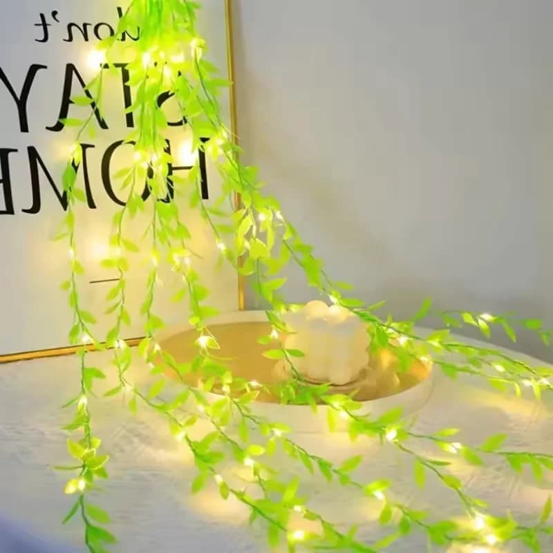 Luci a LED a forma di foglie di salice artificiali 2/5/10M, con batteria, luci natalizie fatate per decorazioni casa, giardino, matrimoni e feste
