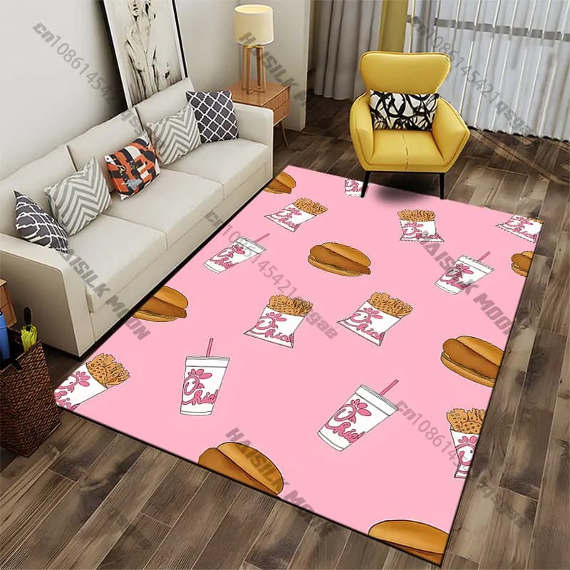 Carpet with design theme fast food, yoga mat, decoration for living room, baby cat mat, peat, carpet for play area