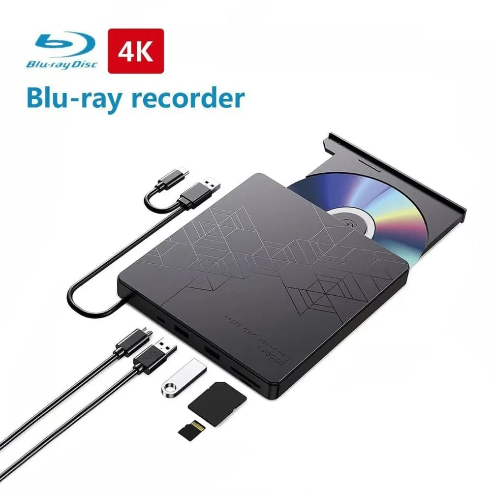 Unità Blu-ray esterna 5 in 1, unità ottiche BD-RW portatili Lettore masterizzatore CD DVD BD per PC portatile Windows 11/10 Mac