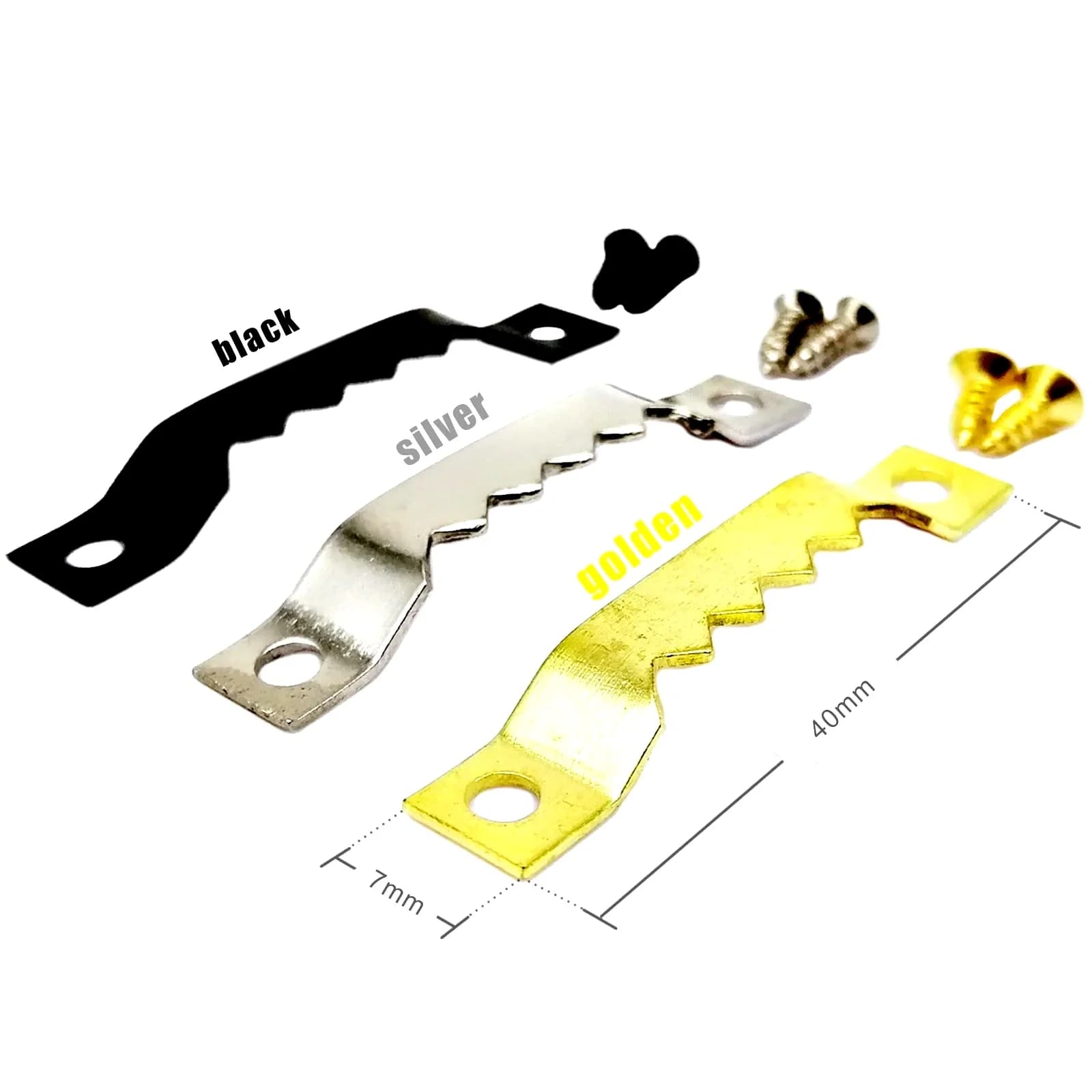 25pcs Golden Silver Black Sawtooth Picture Frame Hanger Hanging Photo Oil Painting Mirror Saw Tooth Hooks With Screws 7x40mm