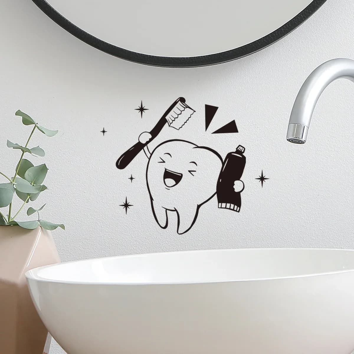 Adesivo da parete con motivo spazzolatura dei denti dei cartoni animati per bambini Decorazione del bagno Murale Decorazioni per la casa autoadesive Decalcomanie per specchietti da tavolo