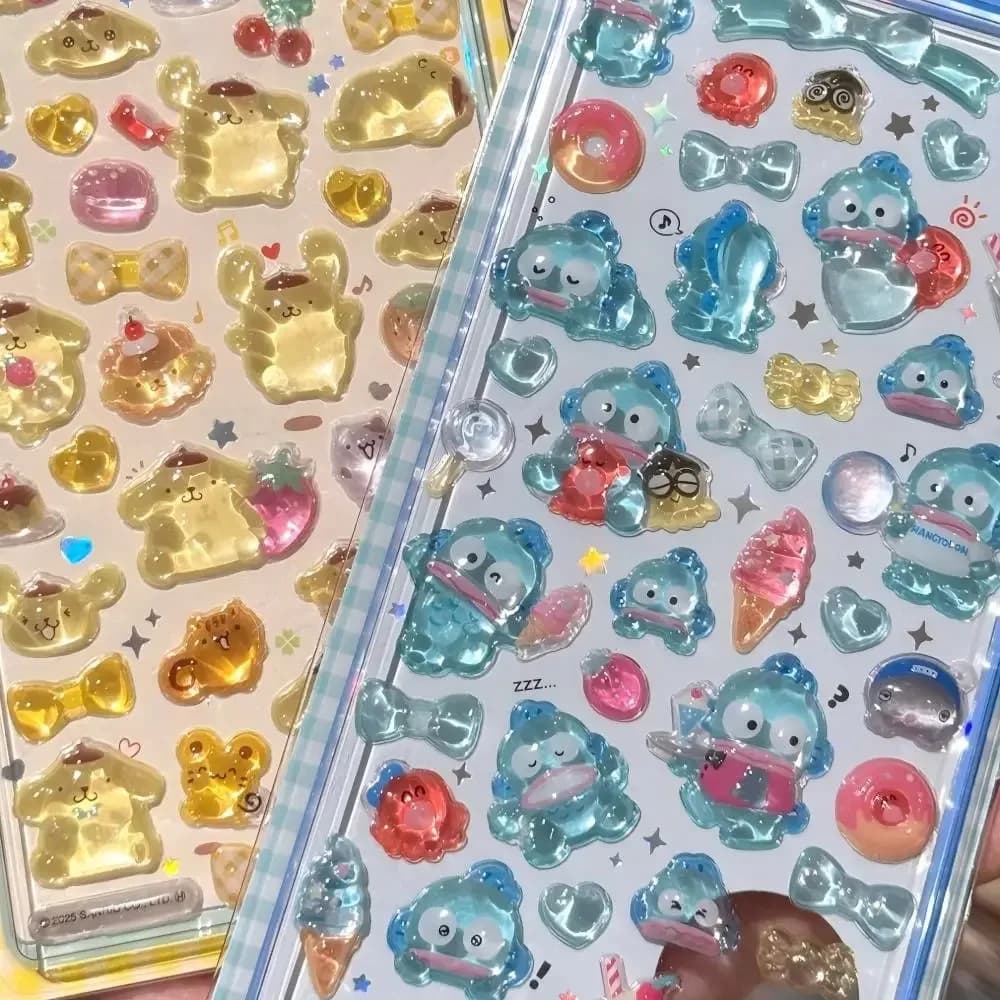 Adesivi 3D Sanrio Hellokitty Kuromi Cinnamoroll, Adesivi Anime Carini Trasparenti in Gelatina Cristallina, Decorativi Fai-da-Te per Cover Telefono, Giocattoli per Bambini