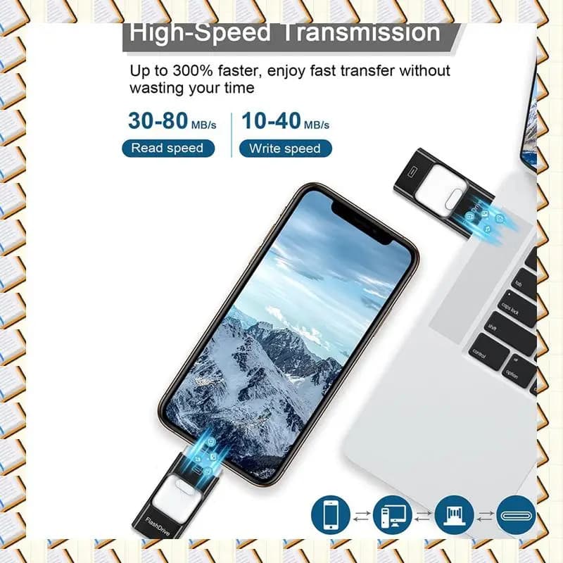 Chiavetta USB A14M per chiavetta USB per smartphone per telefono Chiavetta di memoria 3 in 1 per telefono/Pad/Android/computer/laptop/PC