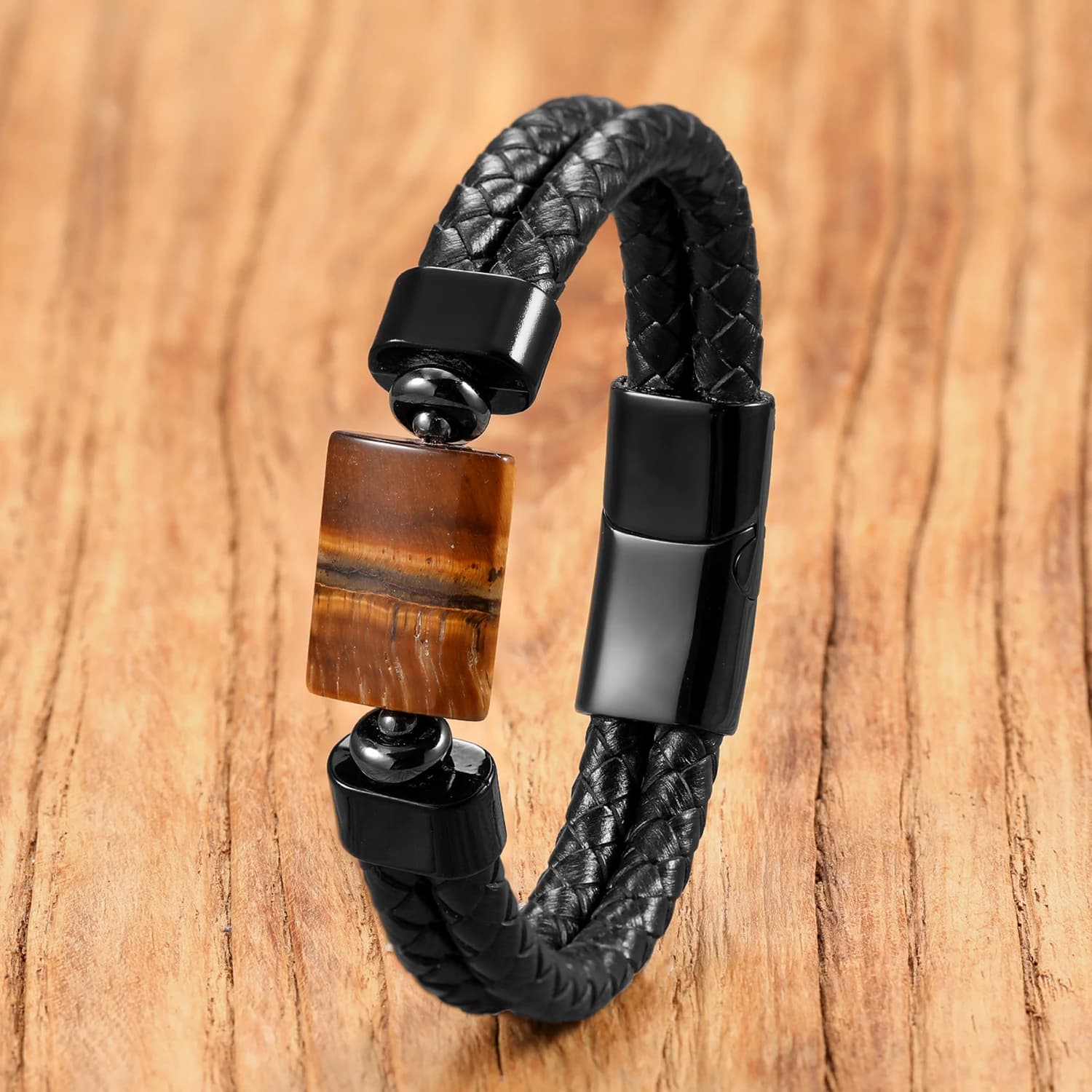 Natural Tiger Eye Stone Multi-Layer Leather Wrap Bracelet Stainless Steel Clasp Unisex Boho Energy Gift for Men Women