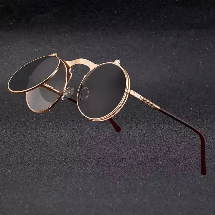 Steampunk Round Sunglasses Woman Man Metal Vintage Filp Circle Double Lens Sunglasses Style Circle Shades Gafas De Sol UV400