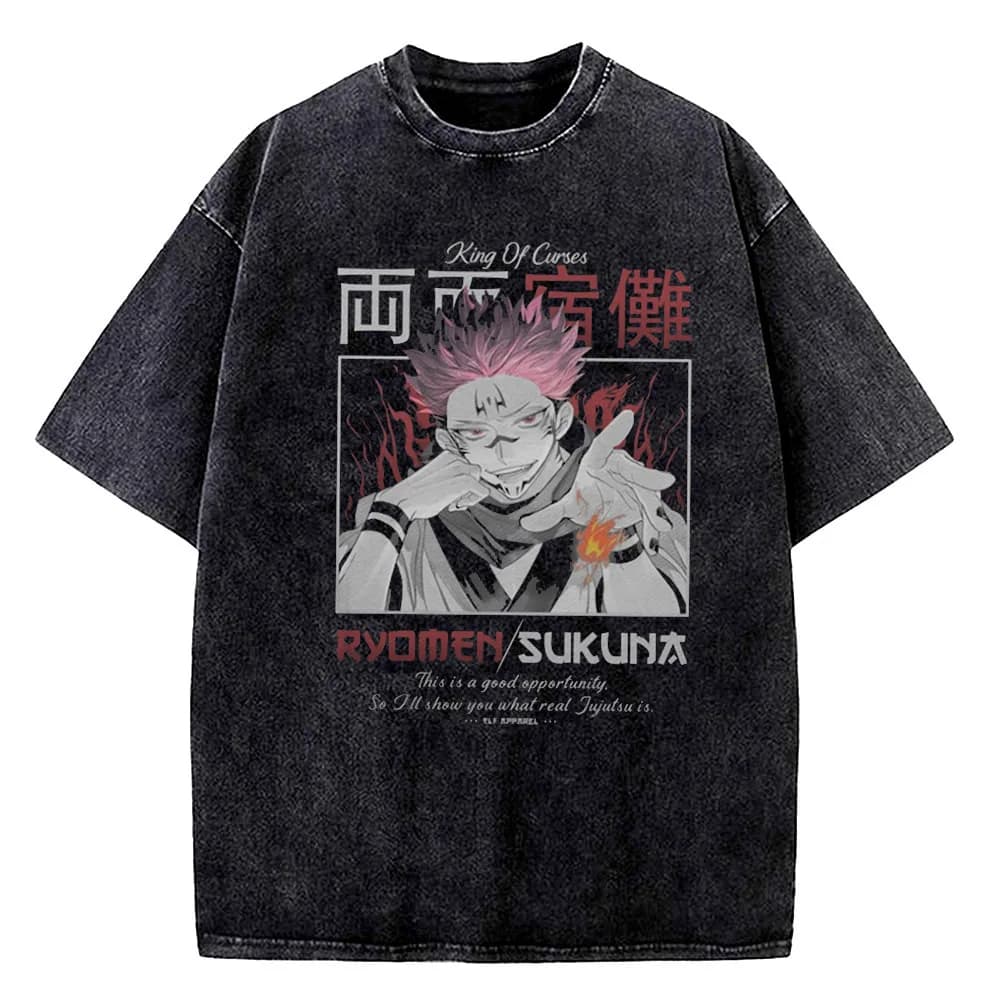 Jujutsu Kaisen Vintage Washed cotton tshirt men anime Grunge Punk Pop Culture Trendy t-shirt Vintage 80s kawaii University 2000s