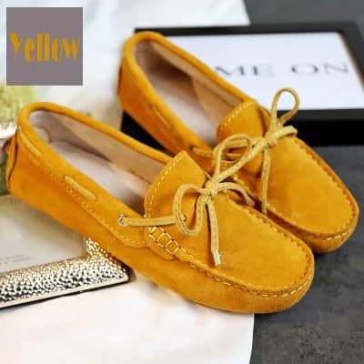 Mocassino in pelle scamosciata di mucca donna scarpe basse di grandi dimensioni papillon mocassino Casual scarpe da pilota mocassino da uomo
