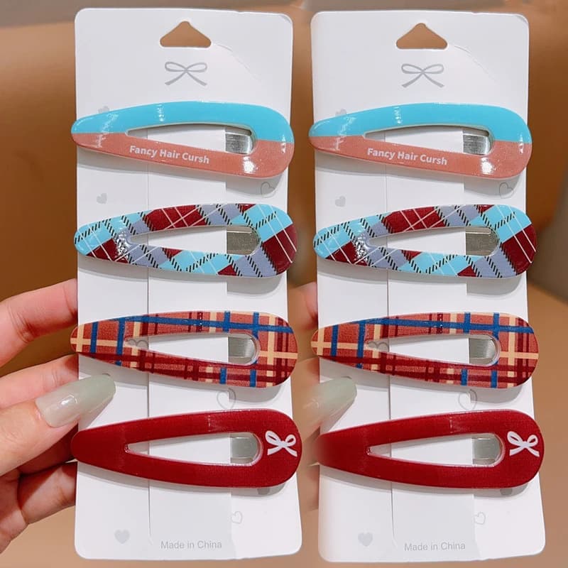 2/8pcs Red Plaid BB Hairpins Cute Mint Chocolate Water Drop Side Clips Retro Hair Accessories Gift Ins Style Headwear Ornament