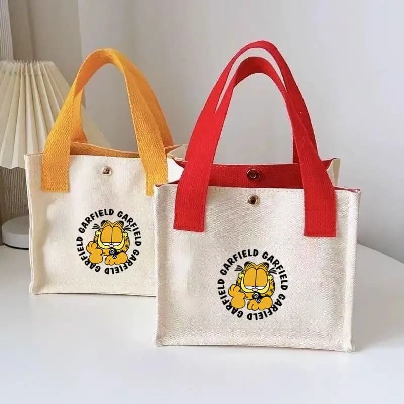Borsa tote in tela con stampa di Garfield, cartone animato, carina, da studente, kawaii, per ragazza, portatile, per archivio, per ufficio, per la spesa, vendita all'ingrosso