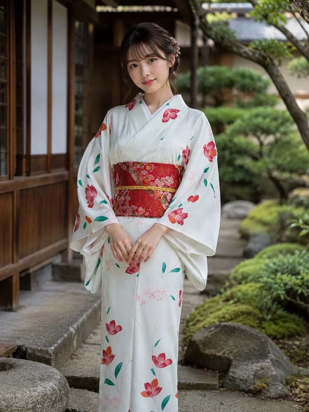 Moonlight Kimono New Style Japanese Light Green Red Flower Fireworks Festival Improved Kimono Bathrobe Photography Costume