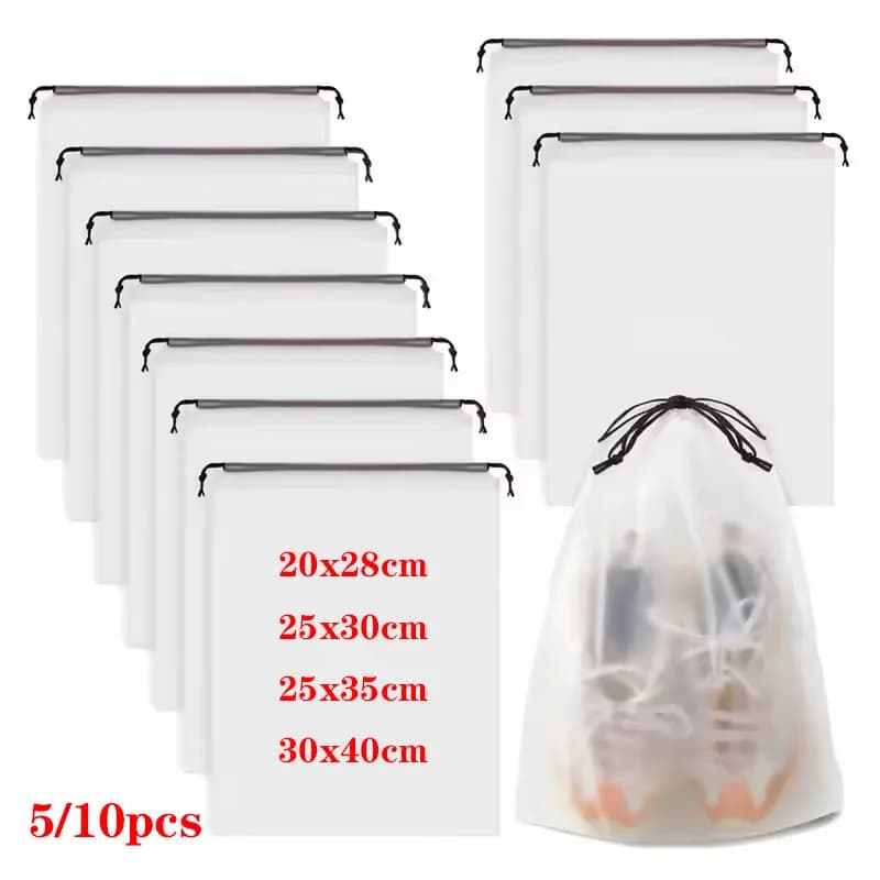 5/10 Pezzi Sacchetto Portatile con Coulisse per Scarpe e Oggetti Vari, Borsa da Viaggio per Trucchi, Sacchetto Impermeabile Trasparente in Plastica