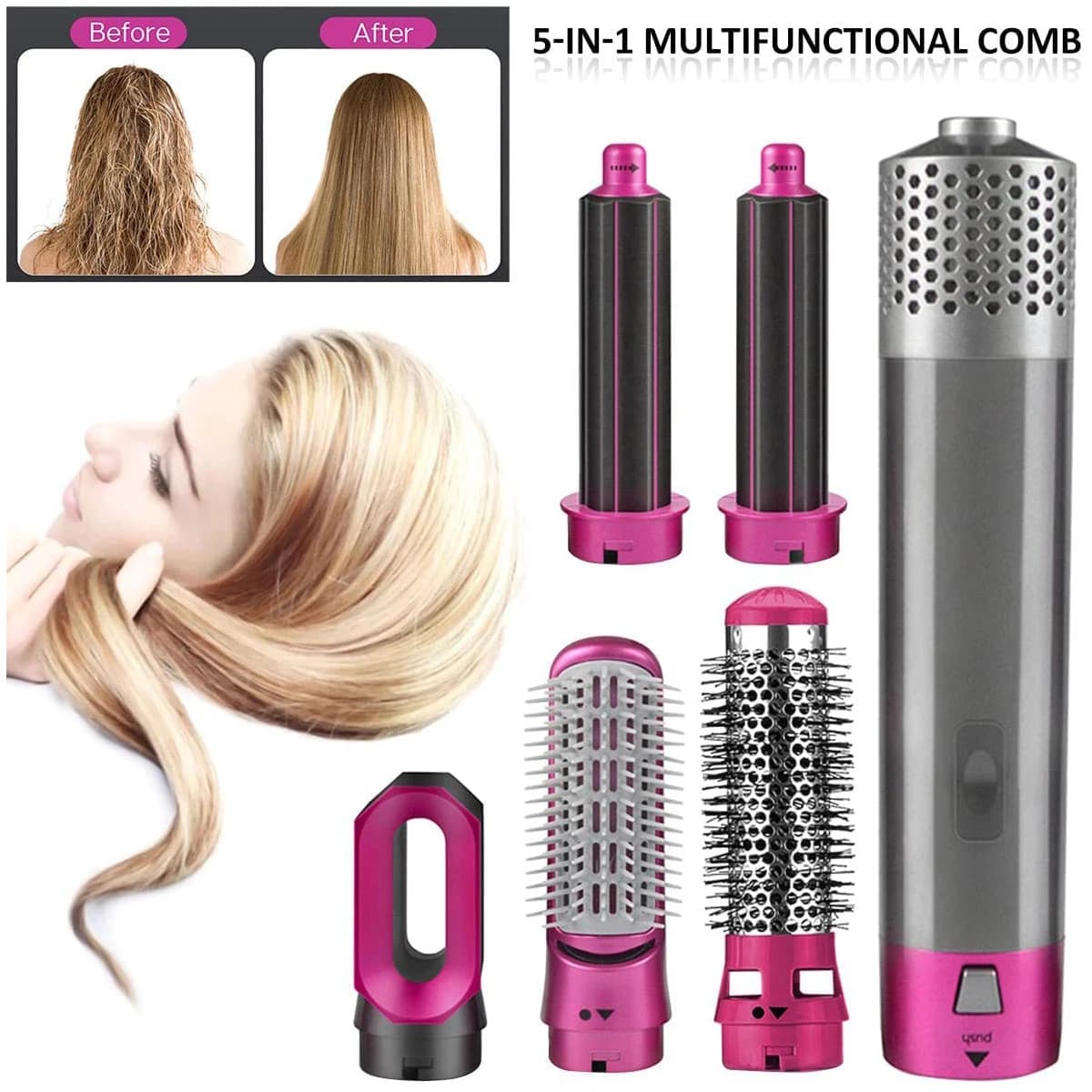 Hair plate 5 in 1 Hot air comb Hair dryer Iron Haircutting Tool for professional multifunctional high power hair styling Gift