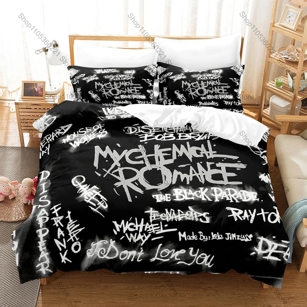 My Chemical Romance 3Pcs Bedding Set Rock Band Pillowcase Bed Set Single Twin Full Queen King Size For Music Fans Bedroom Decor