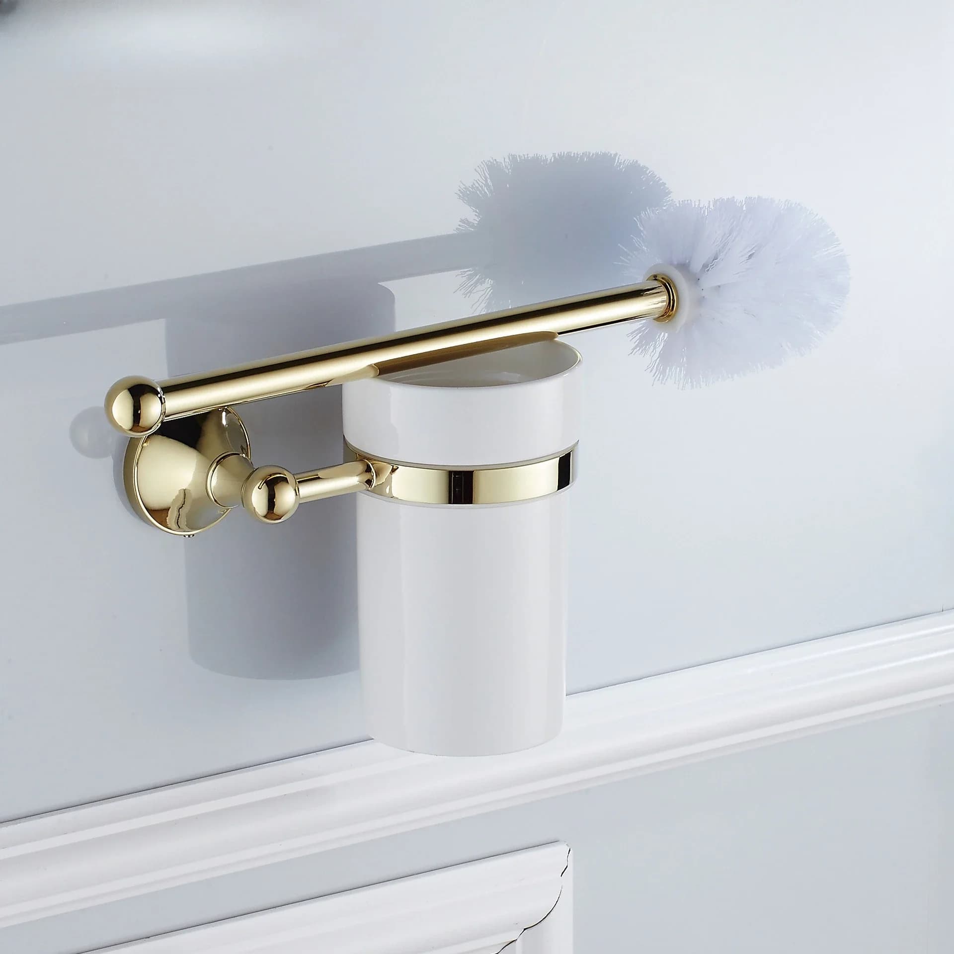European-style brass bathroom gold-plated toilet brush holder ceramic brush cup toilet cleaning set