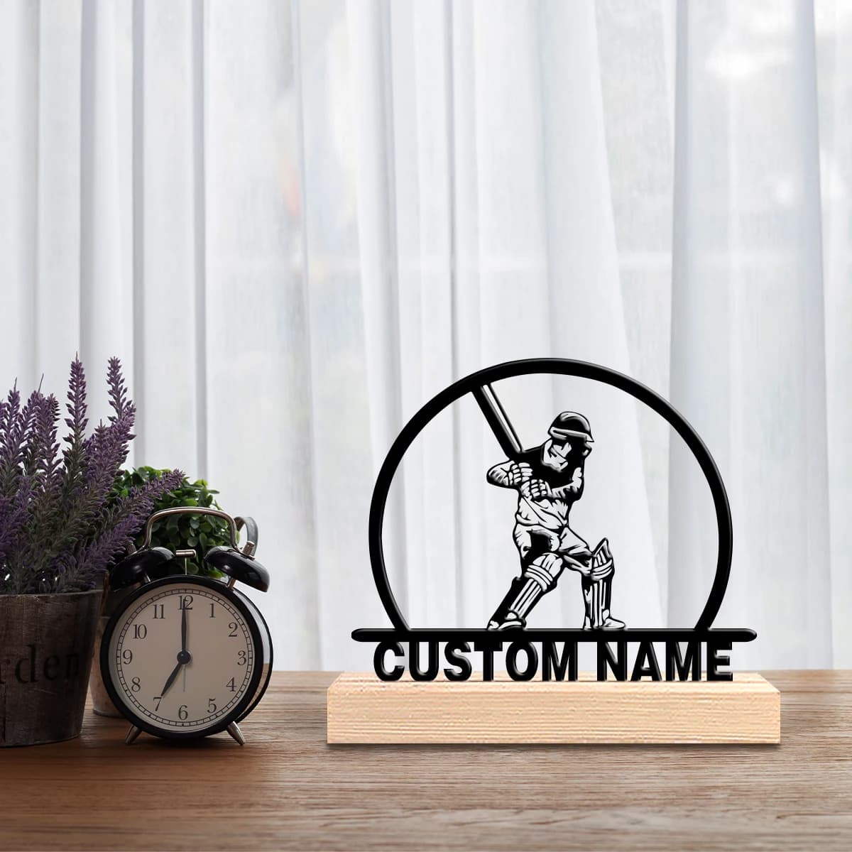 Decorazione da tavolo personalizzata romantica in metallo a forma di baseball con base in legno, decorazione da scrivania con cornice in legno, 1 pezzo