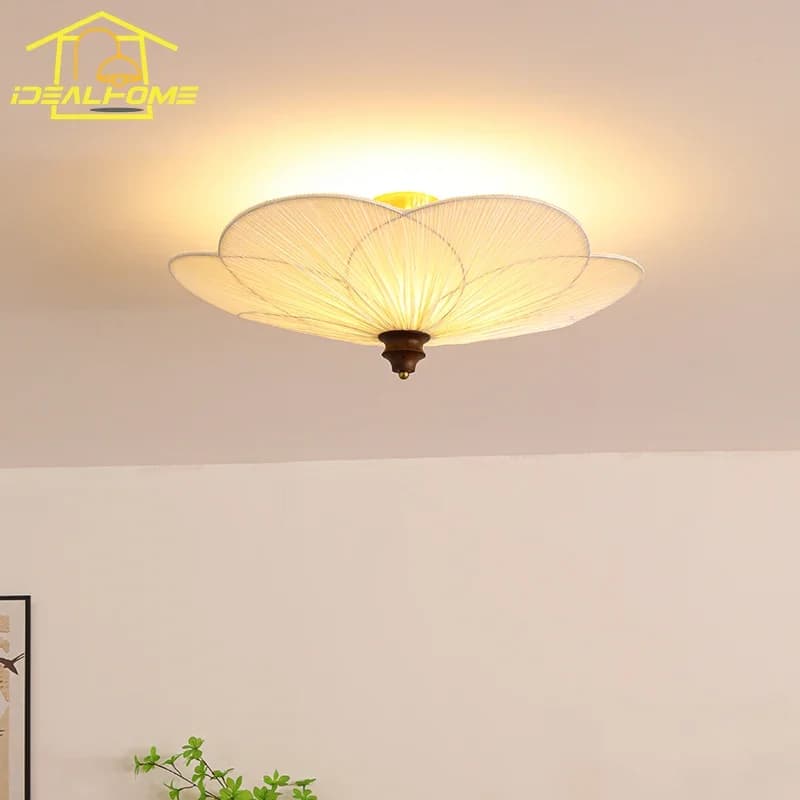 Lampada da soffitto francese medievale retrò Plum Blossom LED E27 Plafoniere in legno massello Camera da letto Soggiorno Balcone Guardaroba Studio