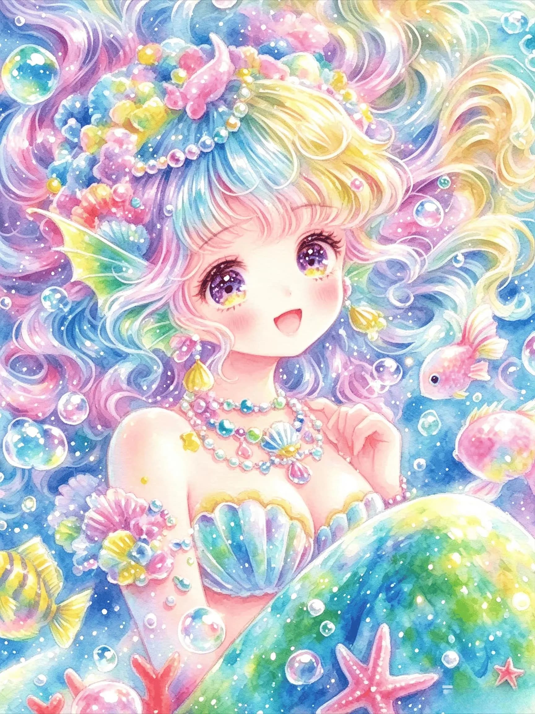 DIY Kawaii Marine Diamond Painting Sparkly Colorful Mermaid Tropical Fish Starfish Ocean-themed Bedroom Wall Art Gift