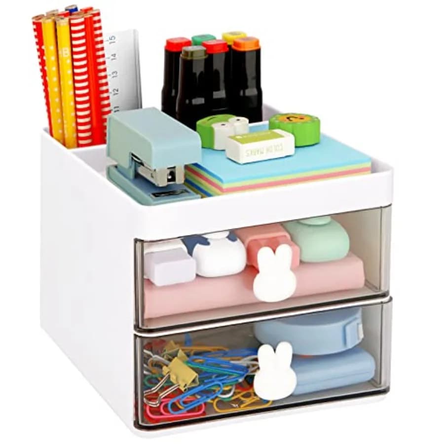 Small Desk Organizer With Drawer, Office Desktop Storage Box, Business Card/Pen/Pencil/Mobile Phone/Stationery Holder Storage B