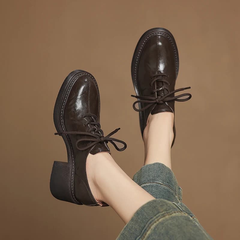 Mocassini in vera pelle con plateau e tacco grosso Scarpe vintage versatili classiche ed eleganti