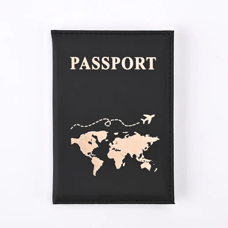 Porta Passaporto Portatile con Tasca Porta Documenti Dorata a Rilievo
