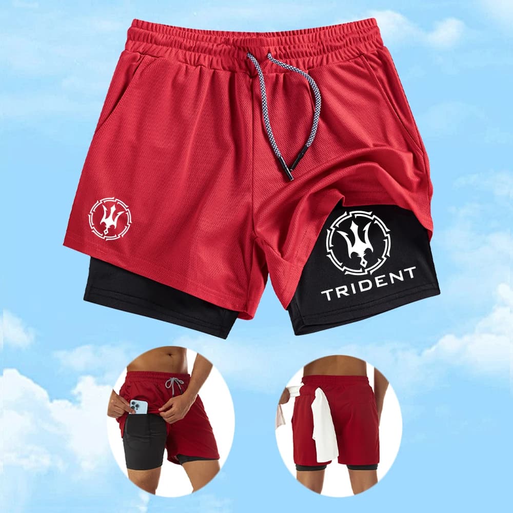 Pantaloncini da spiaggia casual 2 in 1 da uomo, pantaloncini sportivi estivi traspiranti ad asciugatura rapida per fitness, ciclismo, corsa, design a doppio strato