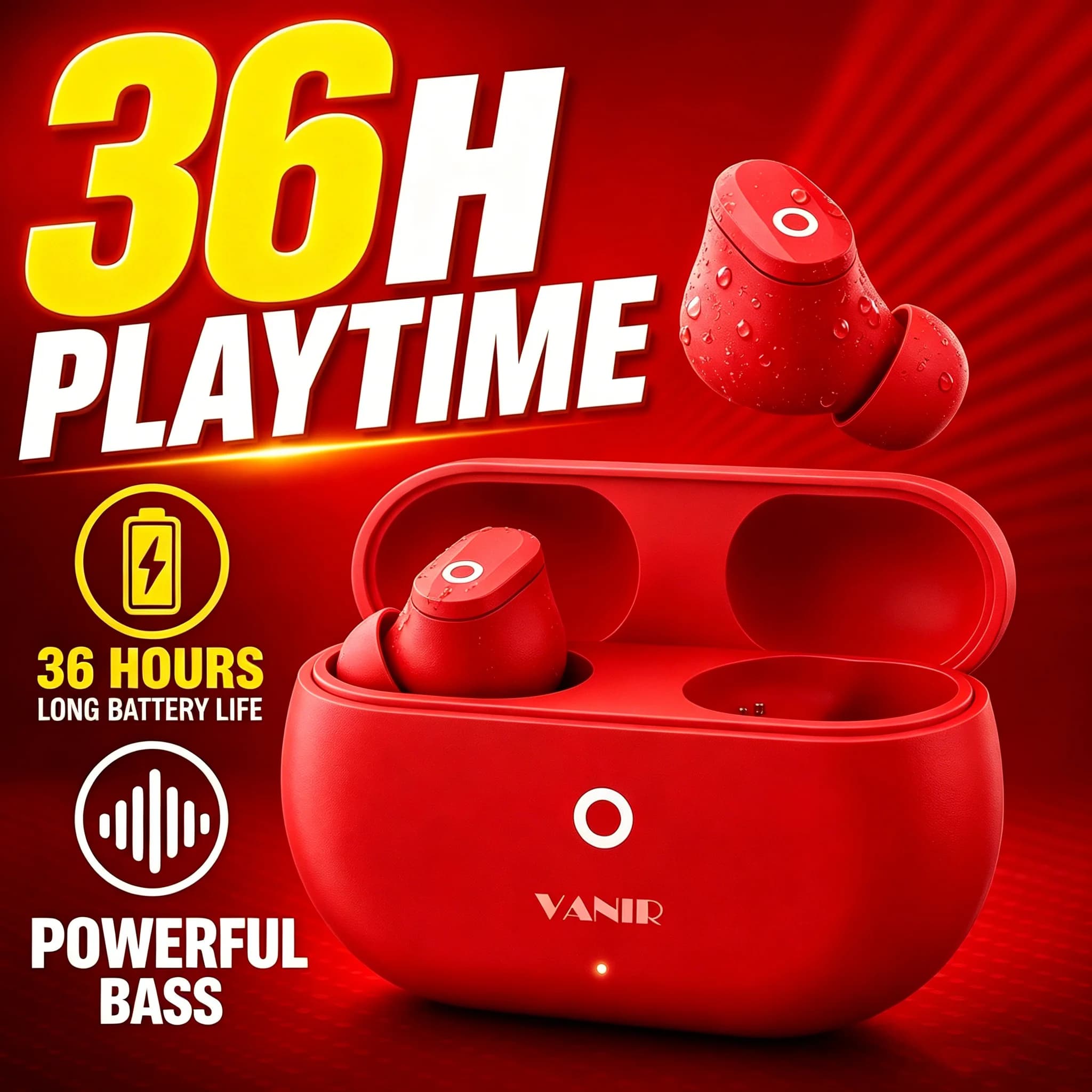 Auricolari Bluetooth wireless VANIR, audio stereo HiFi, gaming a bassa latenza, batteria a lunga durata, compatibili con iOS/Android