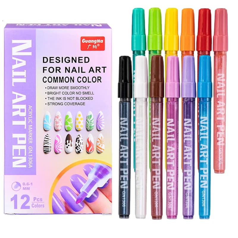 12 Colors Nail Graffiti Pen Acrylic Paint Pens, Extra Fine, Graffiti Nail Paint Acrylic Art Markers for DIY Art Nail Creation