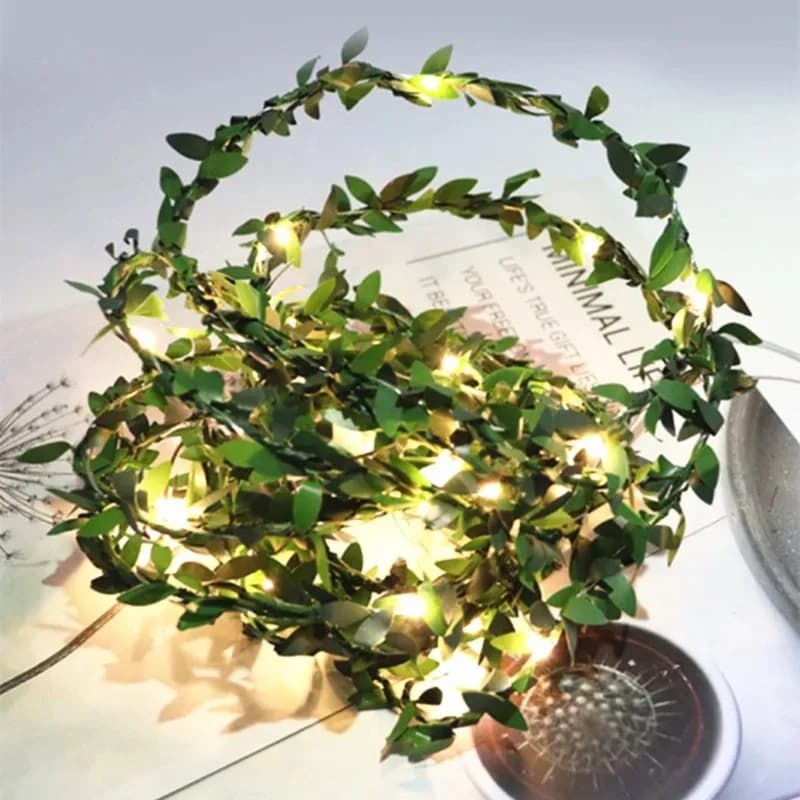 Luci a stringa a batteria con foglie verdi artificiali e fiori, 10m/5m/2m, 1 pz, per decorazioni nuziali, fatate, per la casa e feste