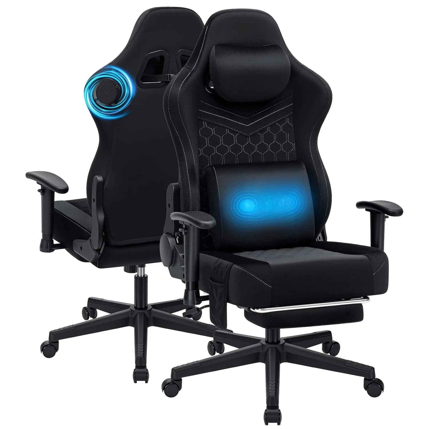 Ergonomic Suede Gaming Chair, Built-in Bluetooth Speakers & Massage, 165° Reclining Design for Adults, Customized