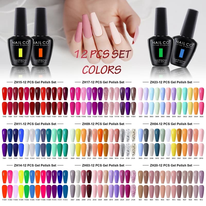 NAILCO 12 pz/set Smalto Gel 15ml LED Gellak Soak Off Gel UV Vernice Colore Rosso Glitter Smalto Gel Per Unghie FAI DA TE Unghie artistiche Lacca