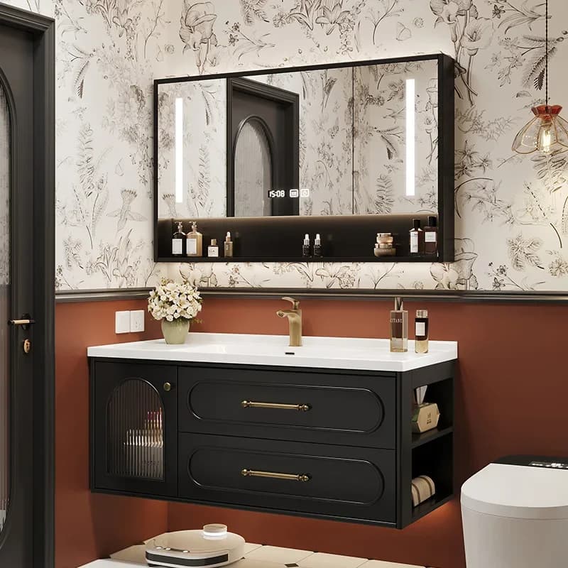 Mobili da bagno di lusso francesi Lavabo in ceramica Mobili da bagno vintage Vanity Doccia nera Mobili Mobiletto Bagno